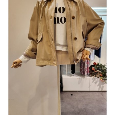 밑단 뒷밴딩 집업 레자 자켓