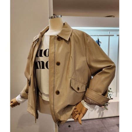 밑단 뒷밴딩 집업 레자 자켓