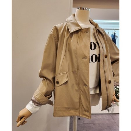 밑단 뒷밴딩 집업 레자 자켓