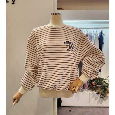 줄무늬 로고 맨투맨 티셔츠