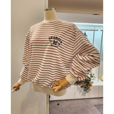 줄무늬 로고 맨투맨 티셔츠