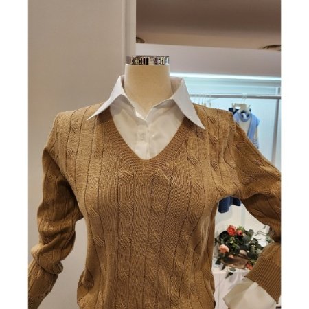 셔츠 배색 슬림 니트