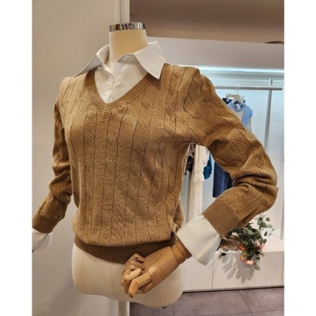 셔츠 배색 슬림 니트