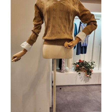 셔츠 배색 슬림 니트