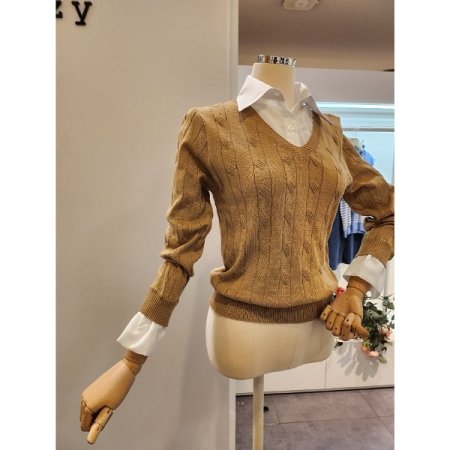 셔츠 배색 슬림 니트