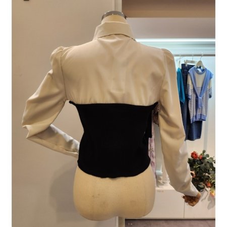 블라우스 배색 골지 니트