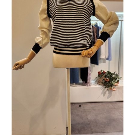 블라우스 배색 줄무늬 니트