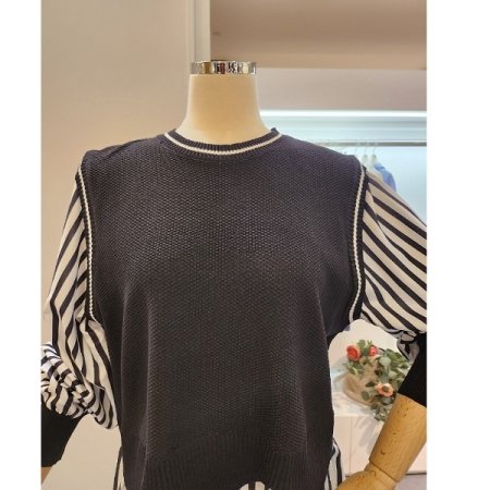 줄무늬 블라우스 배색 니트