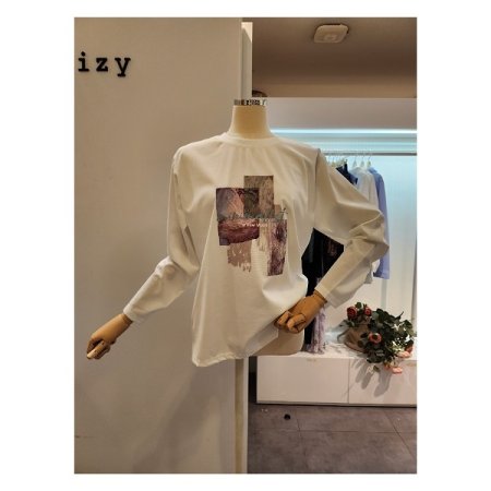 아트 프린트 긴팔 티셔츠