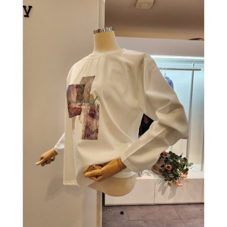 아트 프린트 긴팔 티셔츠