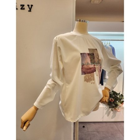 아트 프린트 긴팔 티셔츠