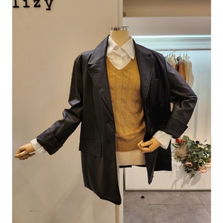 하프 카라 레자 자켓