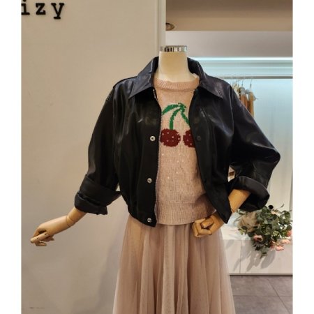 세미 크롭 집업 레자 자켓