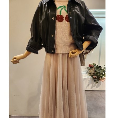 세미 크롭 집업 레자 자켓