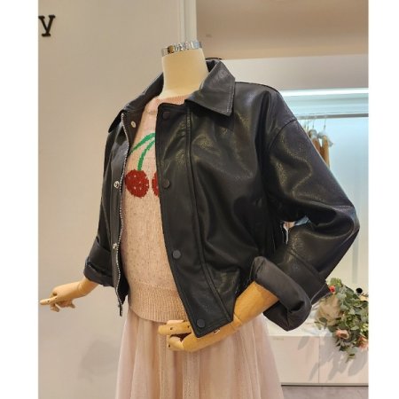 세미 크롭 집업 레자 자켓