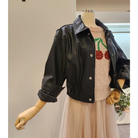 세미 크롭 집업 레자 자켓