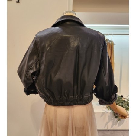 세미 크롭 집업 레자 자켓