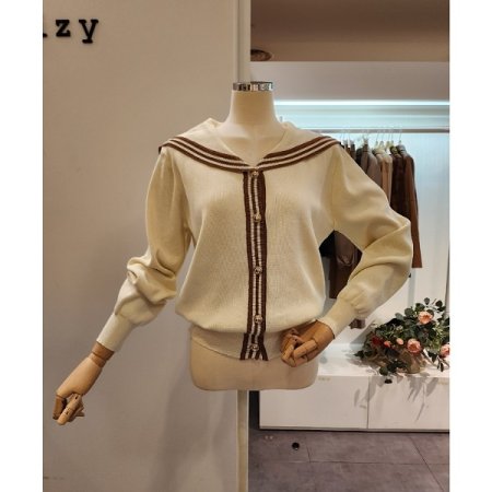 세일러 배색 니트 가디건