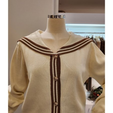 세일러 배색 니트 가디건