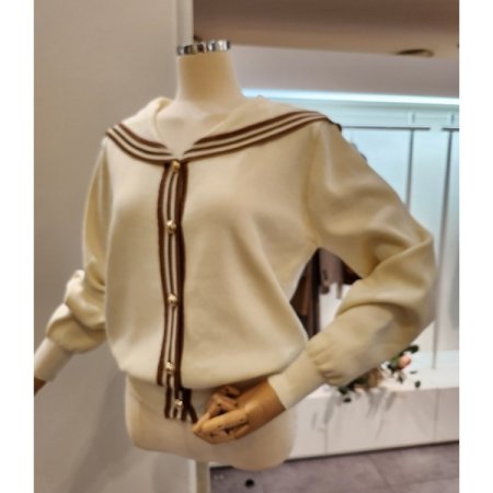 세일러 배색 니트 가디건