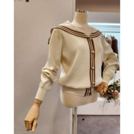 세일러 배색 니트 가디건