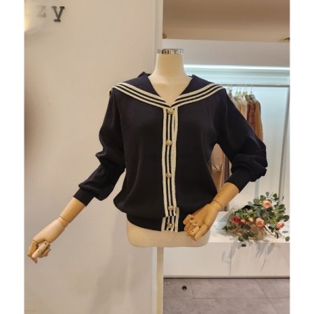 세일러 배색 니트 가디건