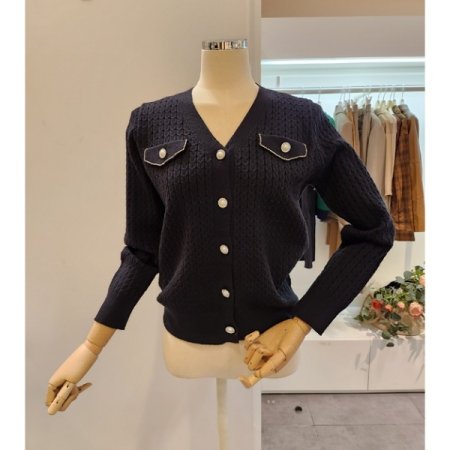 진주 단추 브이넥 가디건