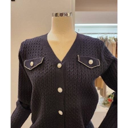 진주 단추 브이넥 가디건