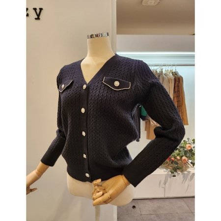 진주 단추 브이넥 가디건