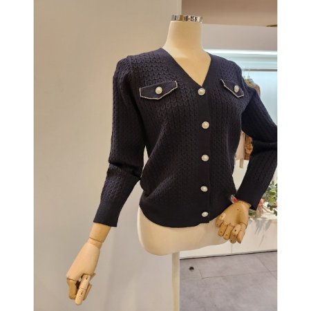 진주 단추 브이넥 가디건