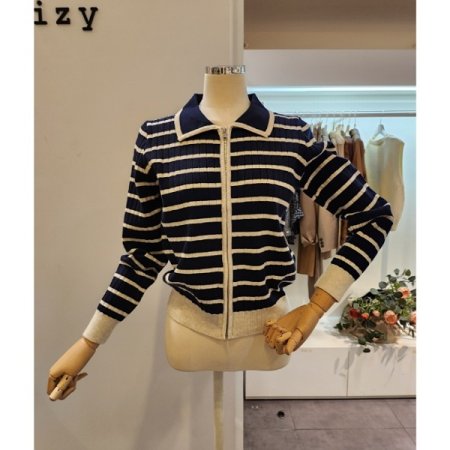 스트라이프 집업 카라 가디건