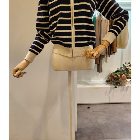 스트라이프 집업 카라 가디건