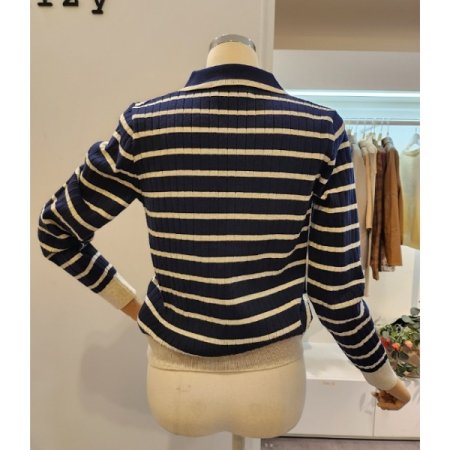 스트라이프 집업 카라 가디건