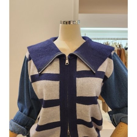 세일러 데님 배색 가디건