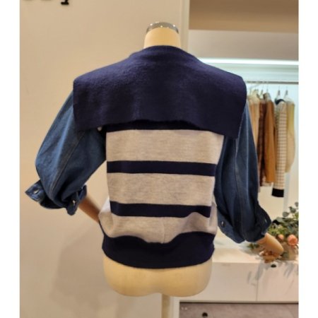 세일러 데님 배색 가디건