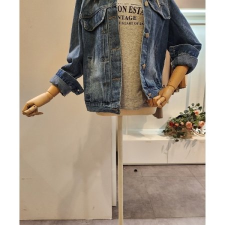 워싱 후드 데님 자켓