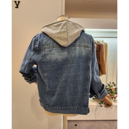 워싱 후드 데님 자켓