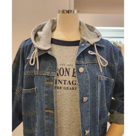 양포켓 후드 데님 자켓