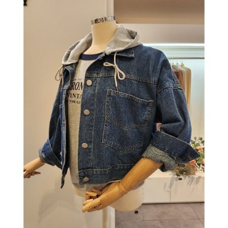 양포켓 후드 데님 자켓