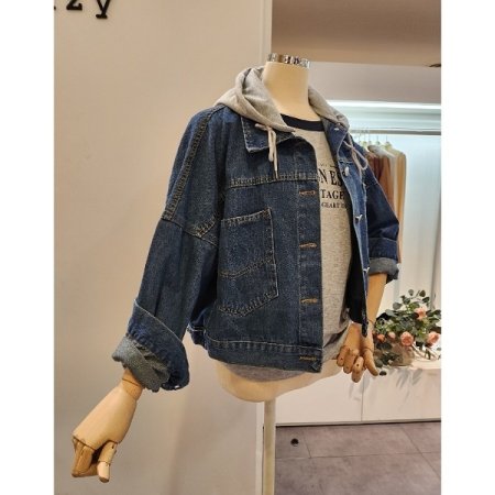 양포켓 후드 데님 자켓