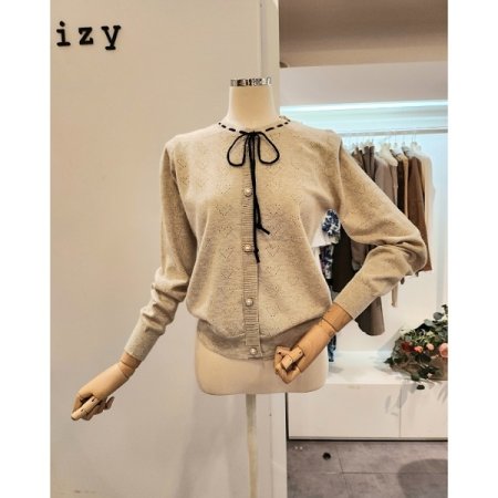 진주 장식 리본 니트