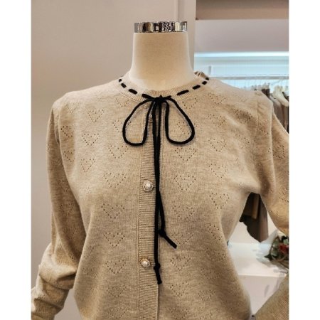 진주 장식 리본 니트