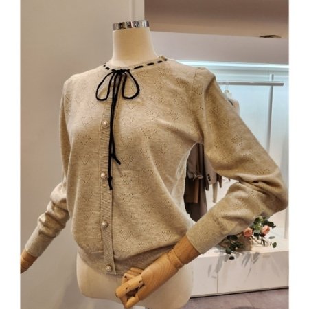 진주 장식 리본 니트