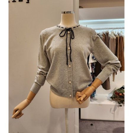 진주 장식 리본 니트