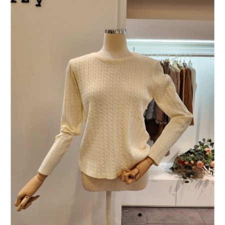 라운드넥 미니 꽈배기 니트