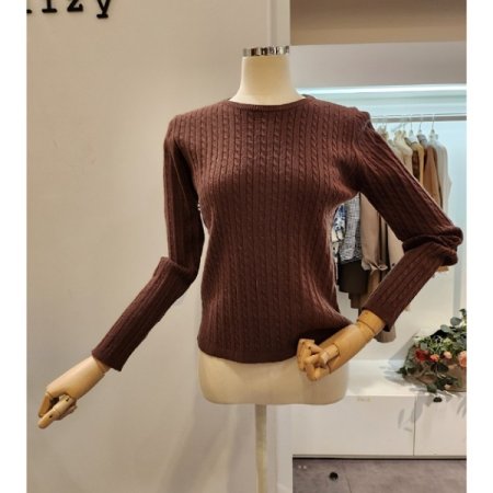 라운드넥 미니 꽈배기 니트