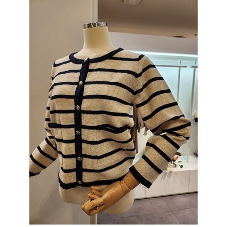 메탈 스트라이프 라운드넥 가디건