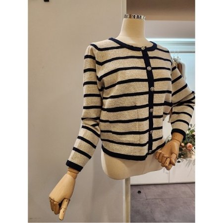 메탈 스트라이프 라운드넥 가디건