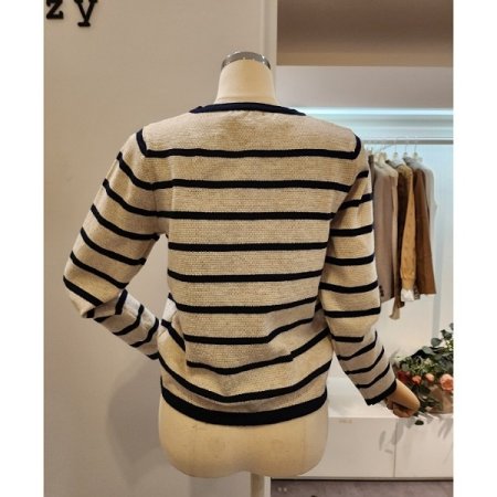 메탈 스트라이프 라운드넥 가디건