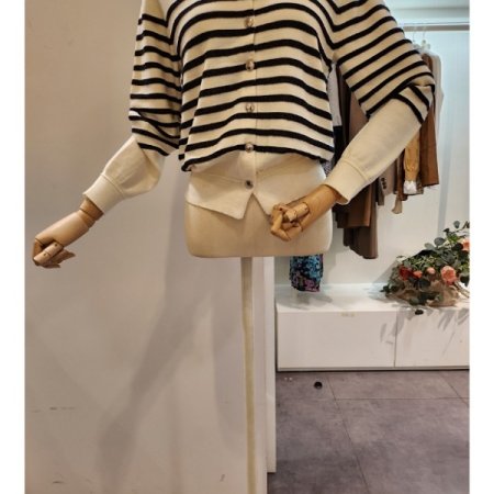 라운드넥 기본 스트라이프 가디건